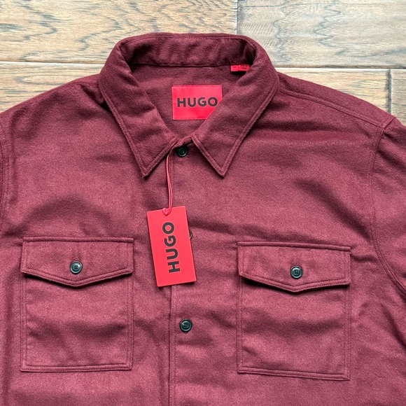 HUGO Boss Men's Size XXL Dark Red Enalu Oversized Fit Button Up Shirt Pockets - Picture 3 of 11
